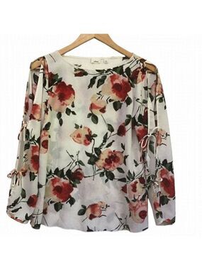 WILFRED white floral blouse Grandmacore silky open arm long sleeve small